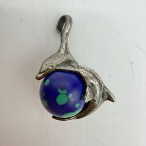 VTG Sterling Silver Southwestern Azurite Malachite Dolphin Pendant Handmade